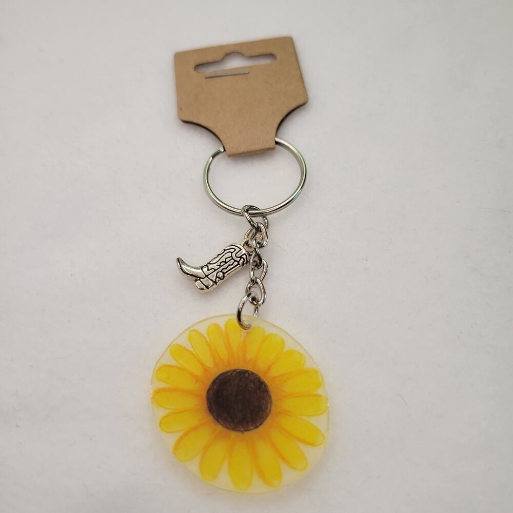 Handmade Sunflower Keychain w/ boot charm
